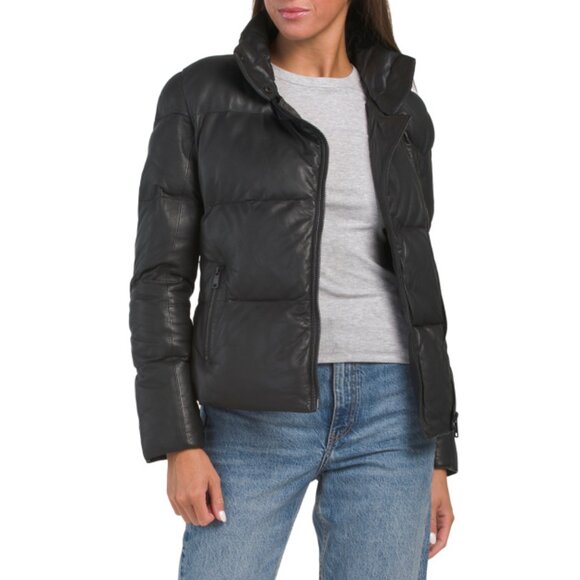 BOD & CHRISTENSEN Black Genuine Leather Puffer Jacket
